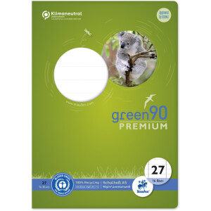 Schulheft Staufen Recycling green90 Premium 040780027 - A5 148 x 210 mm Lineatur27 10 mm mit Doppelrand liniert Blauer Engel 16 Blatt premiumweißes Recyclingpapier 90 g/m²