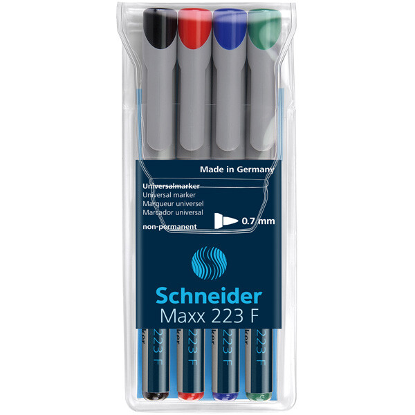 Folienschreiber Schneider Maxx 223 112394 - farbig sortiert 0,7 mm non-permanent nicht nachfüllbar 4er-Set