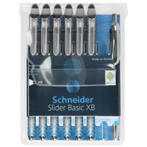 Kugelschreiber Schneider Slider Basic 1512 - schwarz/transparentes Gehäuse Mine XB schwarz 7er-Set