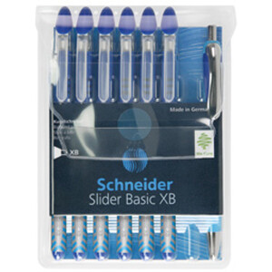 Kugelschreiber Schneider Slider Basic 1512 - blau/transparentes Gehäuse Mine XB blau 7er-Set