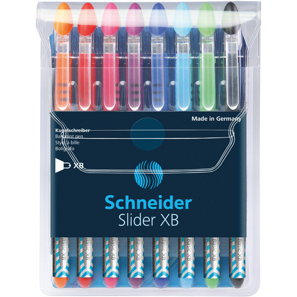 Kugelschreiber Schneider Slider Basic 1512 - farbig sortierte Gehäuse Mine XB sortiert 8er-Set