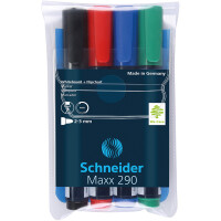 Whiteboardmarker Schneider Maxx 1290 - farbig sortiert 2-3 mm Rundspitze non-permanent nachfüllbar 4er-Set