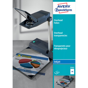 Overheadfolie Avery Zweckform 2502 - A4 210 x 297 mm klar stapelverarbeitbar 110µm für Inkjetdrucker