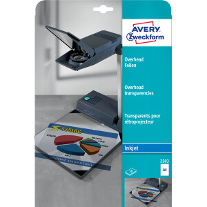 Overheadfolie Avery Zweckform 2503 - A4 210 x 297 mm klar stapelverarbeitbar 110µm für Inkjetdrucker