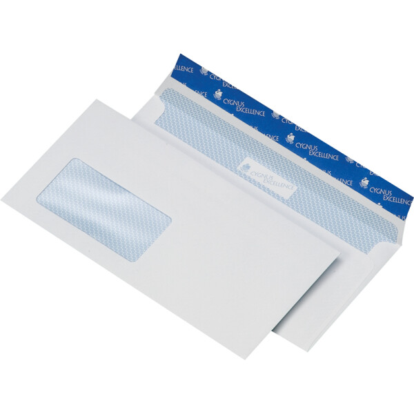 Briefumschlag Mayer Kuvert Cygnus Excellence 30005480 - DIN LangPlus 114 x 229 mm haftklebend mit Fenster hochweiß 100 g/m² Pckg/500
