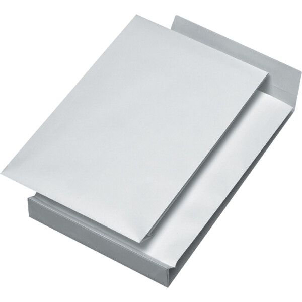 Faltentasche Mayer Kuvert Securitex 30001249 - DIN B4 250 x 353 mm haftklebend ohne Fenster mit Stehboden 50 mm Falte weiß 130 g/m² Pckg/100