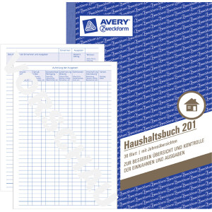 Haushaltsbuch Avery Zweckform 201 - A5 149 x 210 mm wei&szlig; 36 Blatt mit Jahres&uuml;bersicht