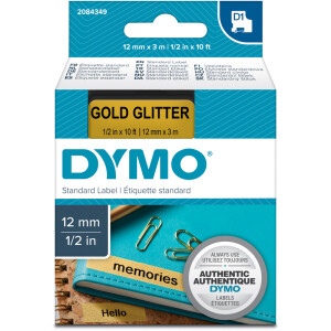Schriftbandkassette DYMO D1 12 mm x 3 m Gold (B) - Schriftfarbe Schwarz (S)