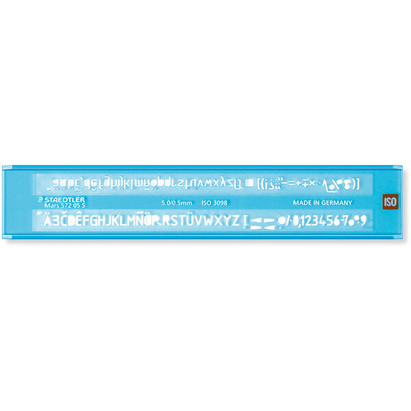 Schriftschablone Staedtler 572FL - 3,5/5 mm blau transparent gerade Kunststoff