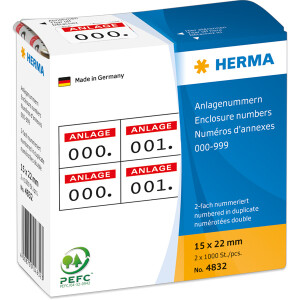 Anlageetikett Herma 4832 - im Spender Zahlen 0-999 15 x 22 mm rot permanent Papier bedruckt Pckg/2000