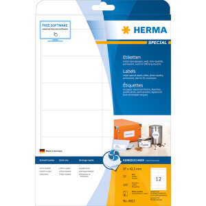 Inkjetetikett Herma 4823 - A4 96,5 x 42,3 mm wei&szlig; permanent Papier f&uuml;r Inkjetdrucker Pckg/300