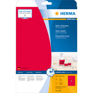 Neonetikett Herma 5048 - A4 210 x 297 mm neonrot...