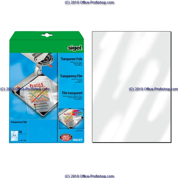 Overheadfolie sigel IF110 - A4 210 x 297 mm transparent stapelverarbeitbar 100µm für Inkjetdrucker
