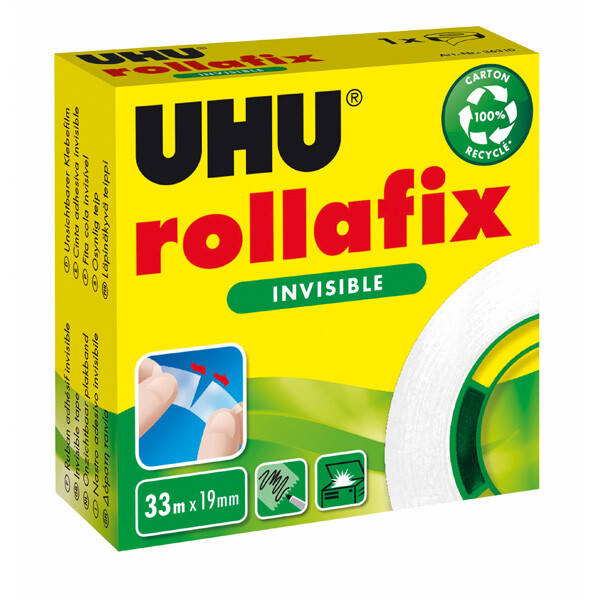 Klebefilm UHU rollafix 36310 - 19 mm x 33 m unsichtbar beschriftbar für Privat/Endverbraucher-Anwendungen