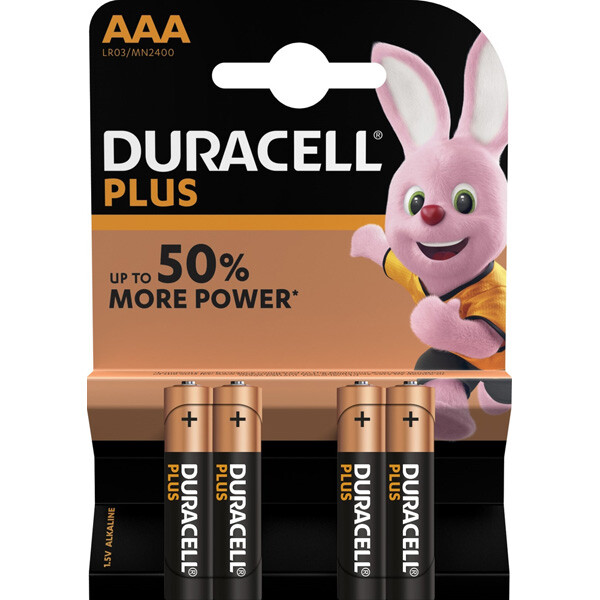 Microbatterie Duracell Plus Power DUR018457 - AAA LR03 MN2400 Alkaline 1,5 Volt Pckg/4