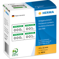 Anlageetikett Herma 4834 - im Spender Zahlen 0-999 15 x 22 mm grün permanent Papier bedruckt Pckg/2000