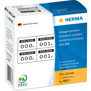 Anlageetikett Herma 4837 - im Spender Zahlen 0-999 15 x...