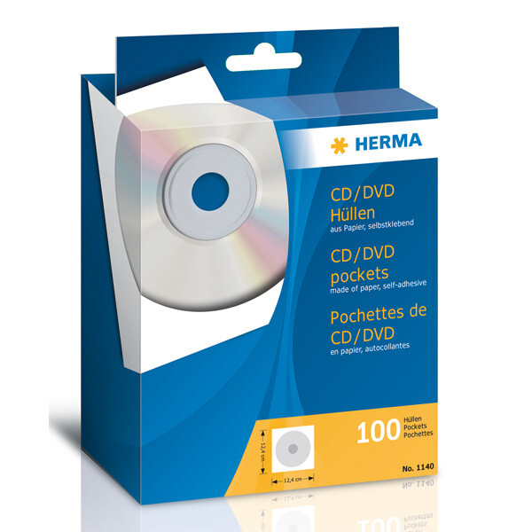 CD Hülle Herma 1140 - 124 x 124 mm weiß für 1 CD mit Sichtfenster Papier Pckg/100