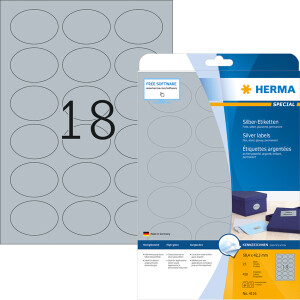 Folienetikett Herma 4116 - A4 58,4 x 42,3 mm silber permanent glänzend Polyesterfolie für Laser, Kopierer, Farblaserdrucker Pckg/450