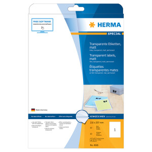 Folienetikett Herma 4585 - A4 210 x 297 mm transparent permanent matt wetterfest Polyesterfolie für Laser, Kopierer, Farblaserdrucker Pckg/10