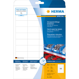 Folienetikett Herma 4690 - A4 48,3 x 25,4 mm weiß extrem stark haftend matt wetterfest Polyesterfolie für Laser, Kopierer, Farblaserdrucker Pckg/1100