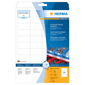 Folienetikett Herma 4581 - A4 48,3 x 25,4 mm weiß extrem stark haftend matt wetterfest Polyesterfolie für Laser, Kopierer, Farblaserdrucker Pckg/440