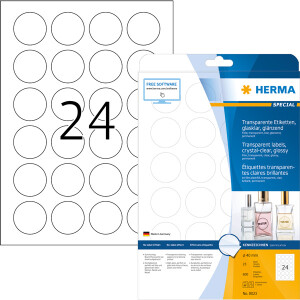 Folienetikett Herma 8023 - A4 Ø 40 mm transparent permanent glänzend Polyesterfolie für Laser, Kopierer, Farblaserdrucker Pckg/600