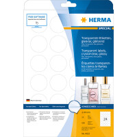 Folienetikett Herma 8023 - A4 Ø 40 mm transparent permanent glänzend Polyesterfolie für Laser, Kopierer, Farblaserdrucker Pckg/600