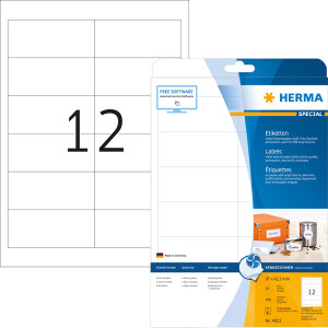 Inkjetetikett Herma 4823 - A4 96,5 x 42,3 mm weiß permanent Papier für Inkjetdrucker Pckg/300