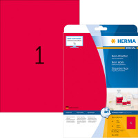 Neonetikett Herma 5048 - A4 210 x 297 mm neonrot permanent Papier für alle Druckertypen Pckg/20
