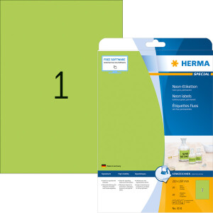Neonetikett Herma 5151 - A4 210 x 297 mm neongrün permanent Papier für alle Druckertypen Pckg/20