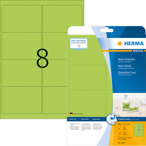 Neonetikett Herma 5147 - A4 99,1 x 67,7 mm neongrün permanent Papier für alle Druckertypen Pckg/160