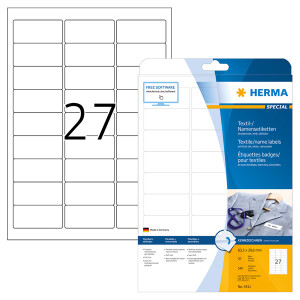 Textilnamensschild Herma 4511 - 63,5 x 29,6 mm weiß ablösbar für Drucker Laserdrucker/Kopierer Acetatseide Pckg/540