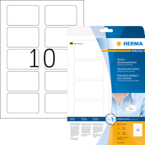 Textilnamensschild Herma 4412 - 80 x 50 mm weiß ablösbar für Drucker Laserdrucker/Kopierer Acetatseide Pckg/250