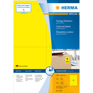 Universaletikett Herma 4396 - A4 105 x 148 mm gelb permanent FSC Papier für alle Druckertypen Pckg/400