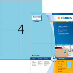 Universaletikett Herma 4398 - A4 105 x 148 mm blau permanent FSC Papier für alle Druckertypen Pckg/400
