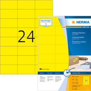 Universaletikett Herma 4406 - A4 70 x 37 mm gelb permanent FSC Papier für alle Druckertypen Pckg/2400