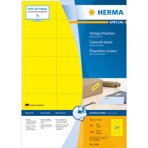 Universaletikett Herma 4406 - A4 70 x 37 mm gelb permanent FSC Papier für alle Druckertypen Pckg/2400