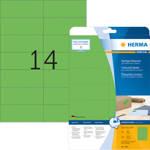 Universaletikett Herma 5061 - A4 105 x 42,3 mm grün ablösbar FSC Papier für alle Druckertypen Pckg/280