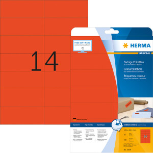 Universaletikett Herma 5059 - A4 105 x 42,3 mm rot ablösbar FSC Papier für alle Druckertypen Pckg/280