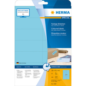 Universaletikett Herma 5060 - A4 105 x 42,3 mm blau ablösbar FSC Papier für alle Druckertypen Pckg/280