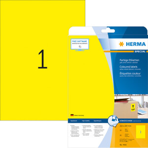 Universaletikett Herma 4421 - A4 210 x 297 mm gelb ablösbar FSC Papier für alle Druckertypen Pckg/20