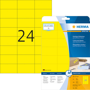 Universaletikett Herma 4466 - A4 70 x 37 mm gelb ablösbar FSC Papier für alle Druckertypen Pckg/480