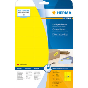 Universaletikett Herma 4466 - A4 70 x 37 mm gelb ablösbar FSC Papier für alle Druckertypen Pckg/480