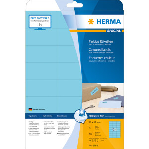 Universaletikett Herma 4468 - A4 70 x 37 mm blau ablösbar FSC Papier für alle Druckertypen Pckg/480