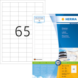 Universaletikett Herma 4270 - A4 38,1 x 21,2 mm weiß permanent FSC Papier für alle Druckertypen Pckg/6500