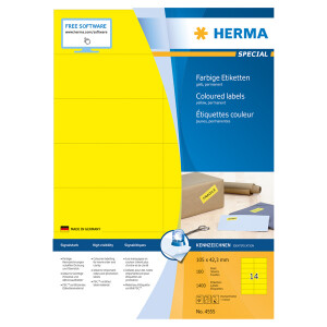 Universaletikett Herma 4555 - A4 105 x 42,3 mm gelb permanent FSC Papier für alle Druckertypen Pckg/1400