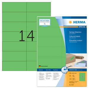 Universaletikett Herma 4559 - A4 105 x 42,3 mm grün permanent FSC Papier für alle Druckertypen Pckg/1400