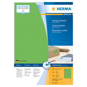 Universaletikett Herma 4559 - A4 105 x 42,3 mm grün permanent FSC Papier für alle Druckertypen Pckg/1400