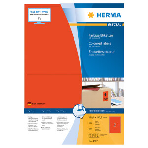 Universaletikett Herma 4567 - A4 199,6 x 143,5 mm rot permanent FSC Papier für alle Druckertypen Pckg/200